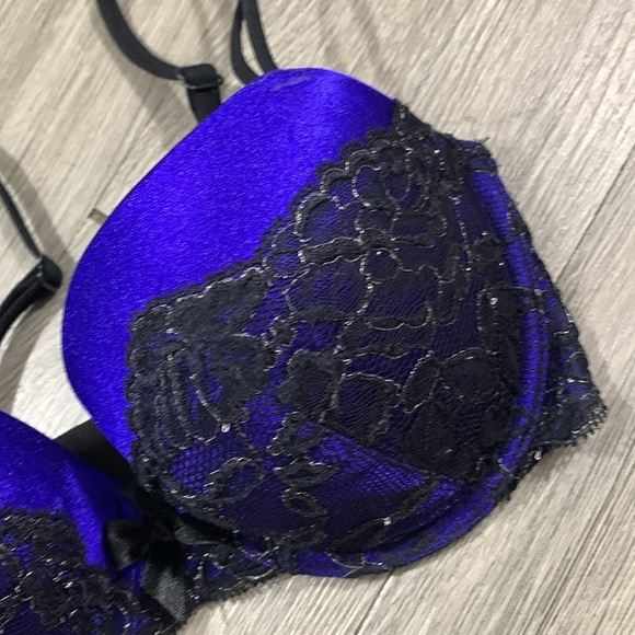 Victoria’s Secret Very Sexy Lined Demi Royal Blue/Purple & Black Lace Bra 32DD - Picture 4 of 11